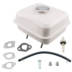 JJing fuel tank front view showing mounting points and durable finish for easy replacement