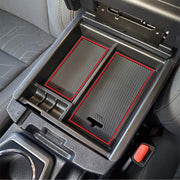 JKCOVER front view of console insert with red trim showing tidy compartments