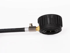 Joes Racing gauge attached to tire valve demonstrating easy, repeatable checks
