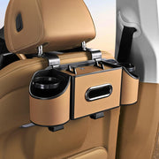 Joezhe front view organizer showing cup holders and tissue slot, tidy backseat benefit