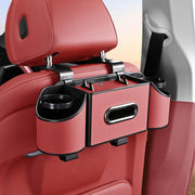 Joezhe front view red organizer showing cup holders and tissue slot for tidy storage