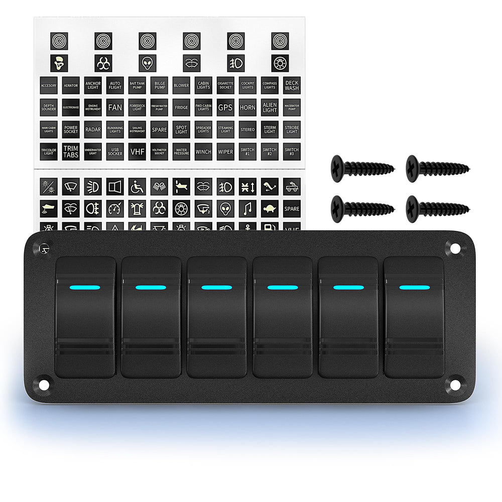 Joinfworld front panel showing six blue LEDs and durable aluminum faceplate benefit: organized control
