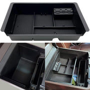 JOJOMARK front view of console tray showing flawless fit and organized storage