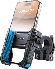 JOYROOM front view mounted on motorcycle handlebar showing secure hold and easy access