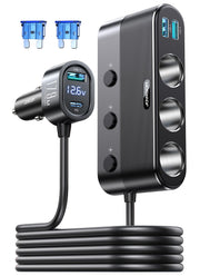 JOYROOM front view of 7-in-1 splitter showing all ports and benefits