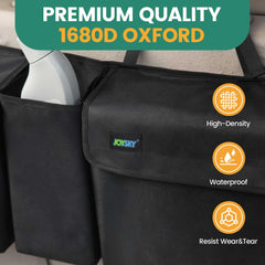JOYSKY organizer in car with stroller and suitcases demonstrating reclaimed floor space