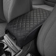 JOYTUTUS front view of black leather center console cover showing neat fit and protection