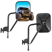 JOYTUTUS front-mounted mirror on Wrangler hinge provides stable rear visibility