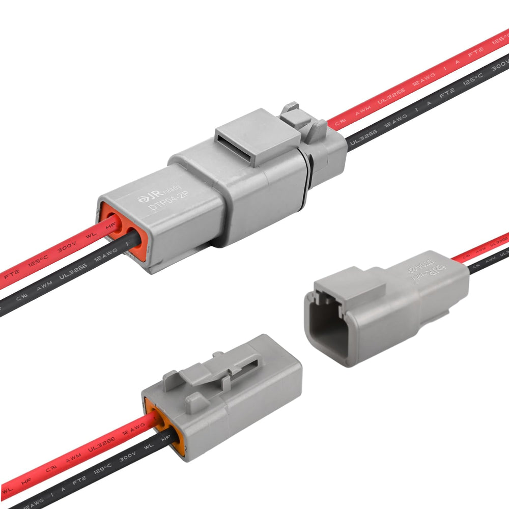 JRready front packaging showing two Deutsch DTP pigtail sets and included manual benefit: quick identification