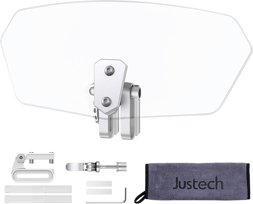 Justech front view of clear deflector showing aerodynamic benefit