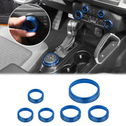 JWWY front view of six blue alloy knob covers showing kit components and finish benefit