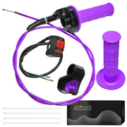 JXPANG throttle front view showing purple grip and clamp, clear replacement fit