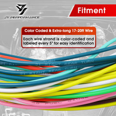 JY PERFORMANCE labeled wires detail with color coding for fast identification during installation