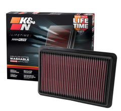 K&N filter front packaging showing model and fitment benefits