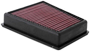 K&N front view of filter package showing model 33-5107 and fitment benefits