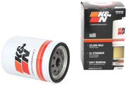 K&N oil filter front view showing durable canister and quick identification benefit