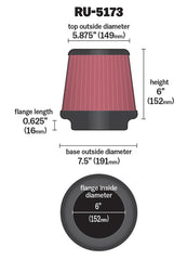 K&N RU-5173 side profile highlighting compact 6-inch height benefit