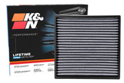 K&N cabin air filter front packaging showing fitment and warranty benefits