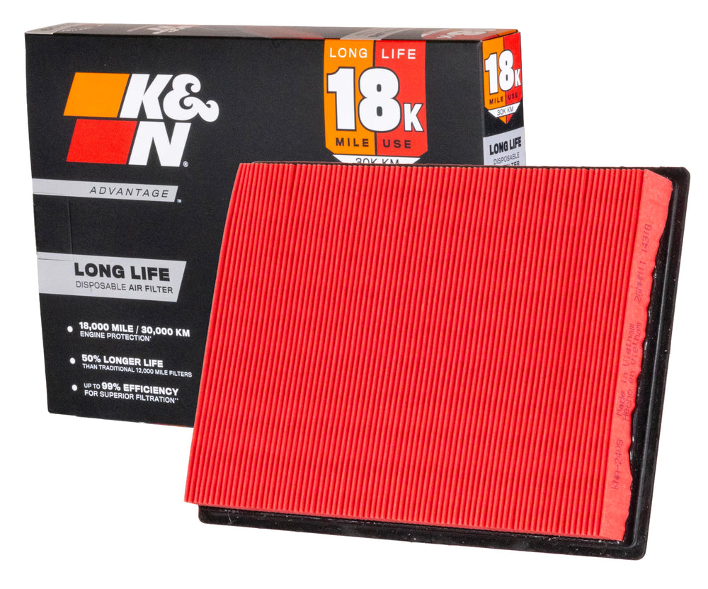 K&N front packaging KNA-2409 showing model and long-life benefit
