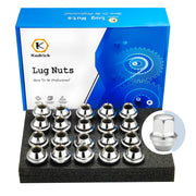 Kadrick front packaging showing 20 chrome lug nuts and brand benefit of full set readiness