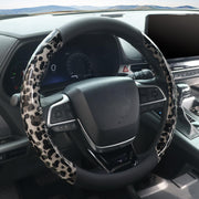 KAFEEK front view of black leopard steering wheel cover showing design and fit benefit grip
