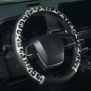KAFEEK front view of black leopard steering wheel cover showing style and easy upgrade