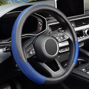 KAFEEK front view of blue steering wheel cover showing fit and style benefits