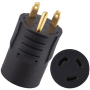 Kanayu adapter front view showing TT‑30P to L5‑30R for secure campsite power