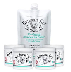 Pouring Kanberra 24oz refill pouch into jar highlighting easy, clean refill