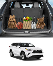 Karltys front view cargo net fitted in Highlander trunk protects items