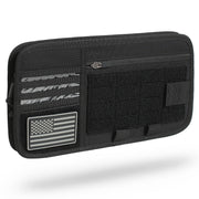 Katadem front view of visor organizer showing pockets and zipper benefits