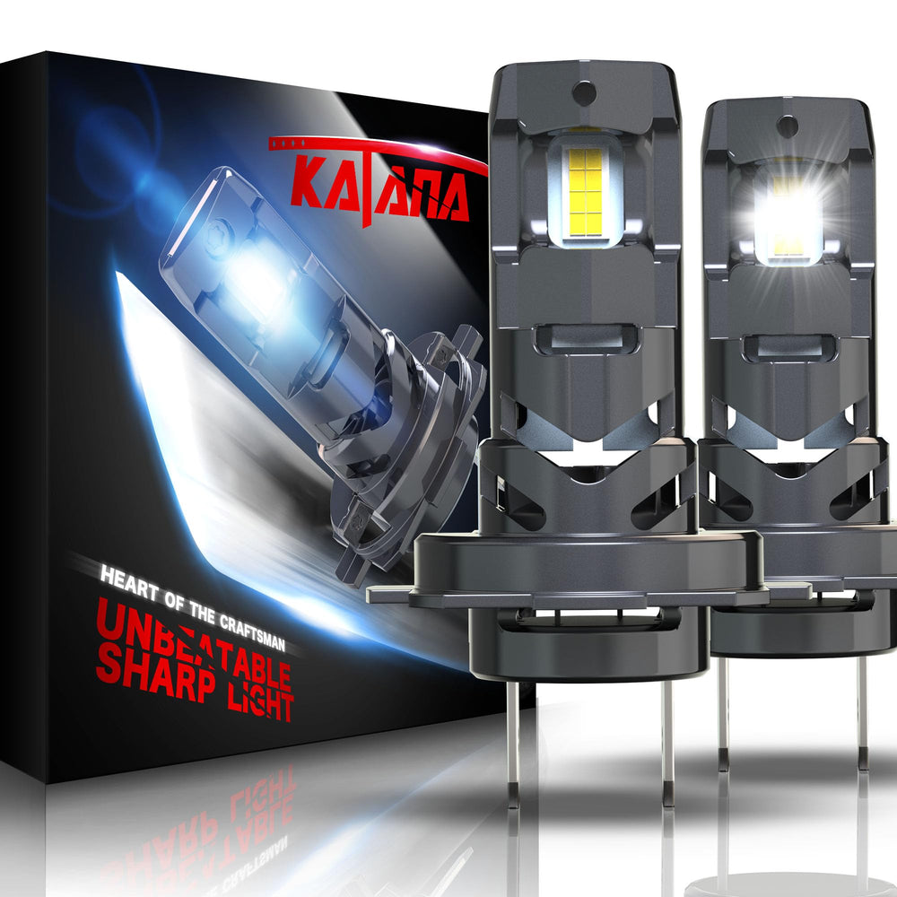 Katana front packaging showing bulbs and quick installation benefit