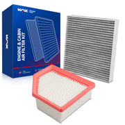 KAX front packaging of engine and cabin filter kit showing fit and convenience
