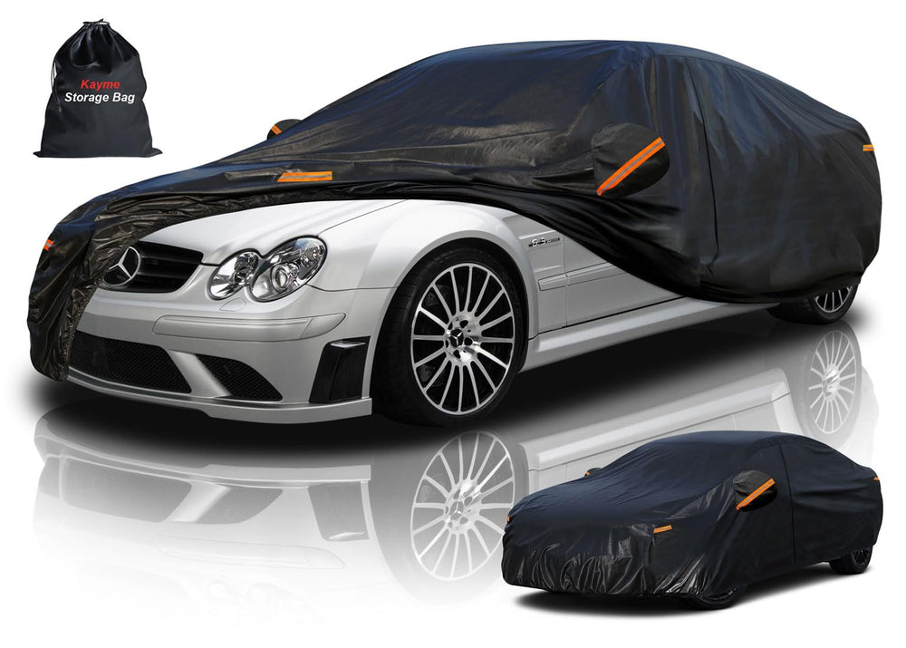 kayme cover front packaging showing fit for Mercedes CLK, protects paint