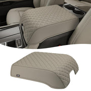 KBH front view of stone gray armrest cover showing fit and finish benefit