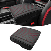 KBH front view of armrest cover showing black vinyl and red stitching for style and protection