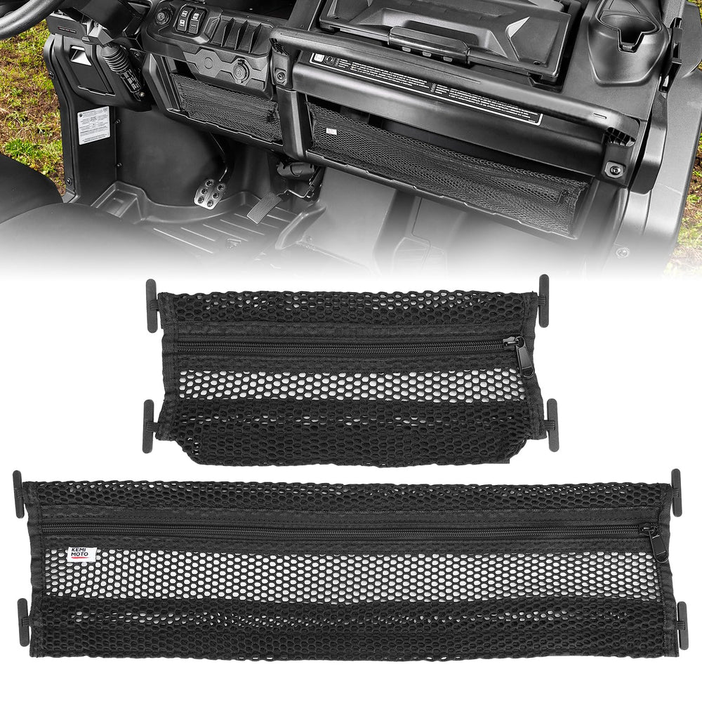 KEMIMOTO front view of dash net showing compact storage benefit