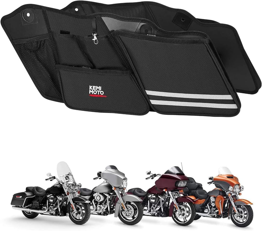 KEMIMOTO front view of two saddle bag organizers showing full layout and accessibility benefit
