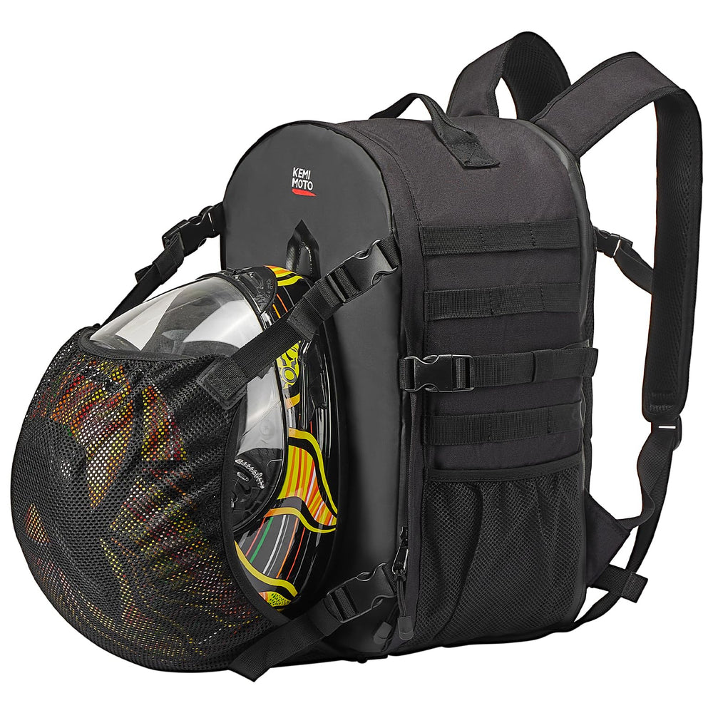 KEMIMOTO front view with helmet packed showing organized storage benefit