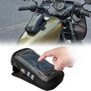 KEMIMOTO front view mounted on a motorcycle tank showing secure placement and visibility
