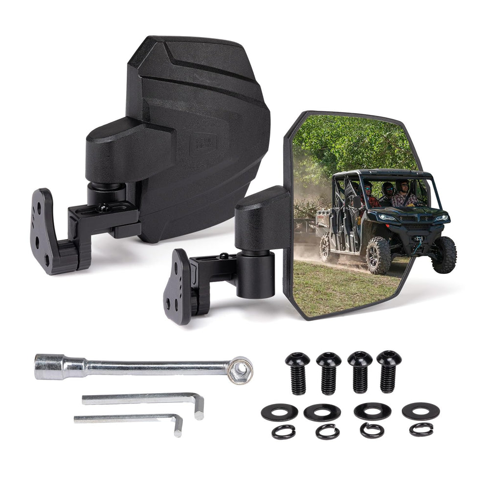 KEMIMOTO front-mounted mirror showing full replacement fit for UFORCE improving rear visibility