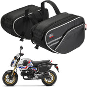KEMIMOTO front view of saddlebags showing compact profile and mounting straps for versatile fit