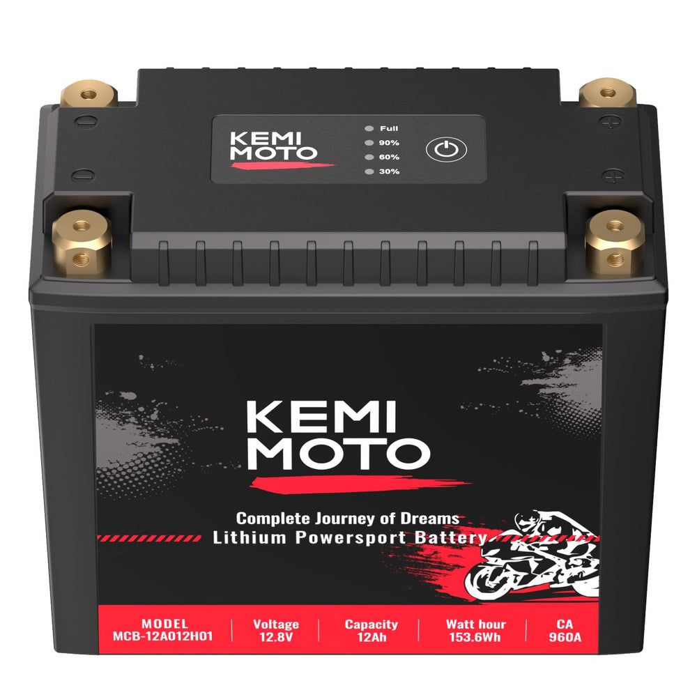 KEMIMOTO front view showing compact battery and ready-to-install benefit