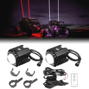 KEMIMOTO front view of the two whipless LED pods showing compact design and bright output