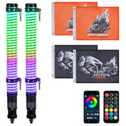 KEMIMOTO front view of both 2ft COB fat whip lights showing bright glow and visibility