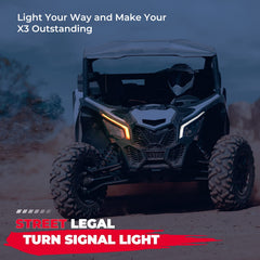 KEMIMOTO fang lights installed on a Maverick X3 improving vehicle visibility