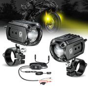 Kewig front view of lights showing compact housing and bright beam, increases night visibility