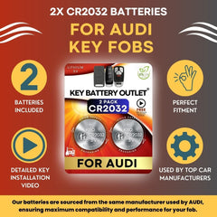 Two CR2032 batteries and precision screwdriver from Key Battery Outlet staged for an easy DIY install
