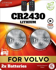 Key Battery Outlet front view of Volvo key fob with fresh CR2430 batteries for reliable remote power
