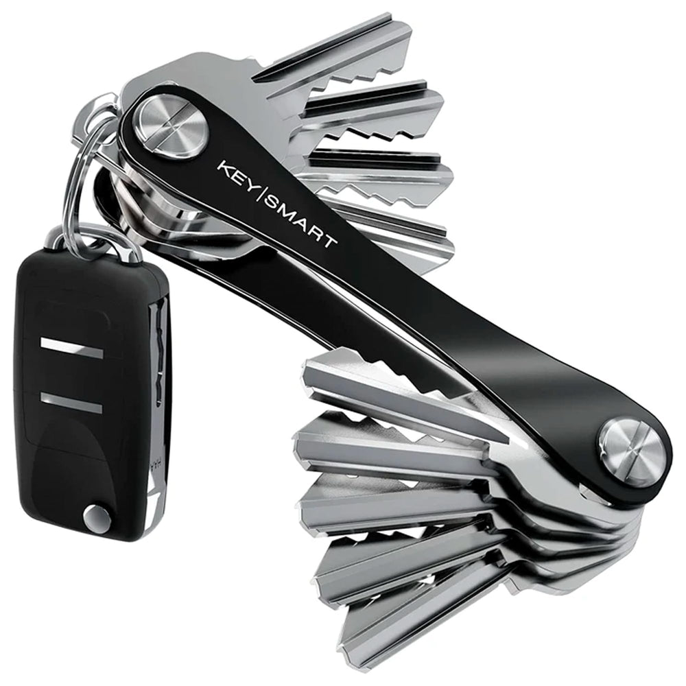 KeySmart front view showing compact organized keys and quiet carry benefit